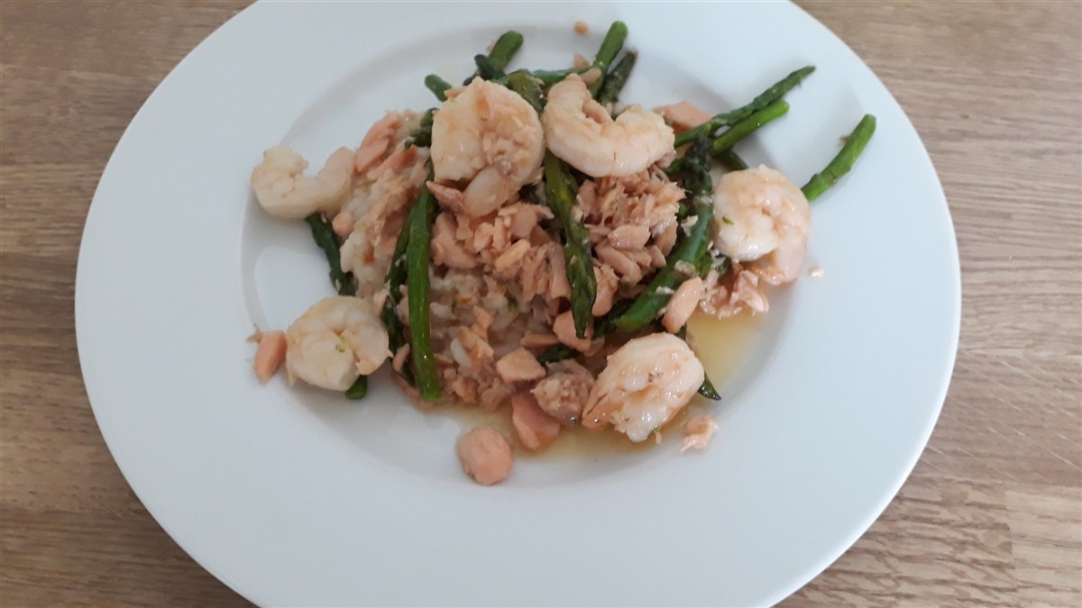 Risotto met geflambeerde garnalen