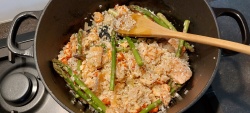 Oven baked salmon risotto